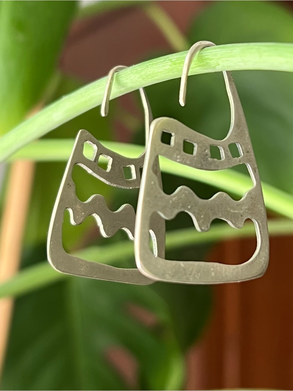 Sterling Silver Cutout Drop Earrings - Silver